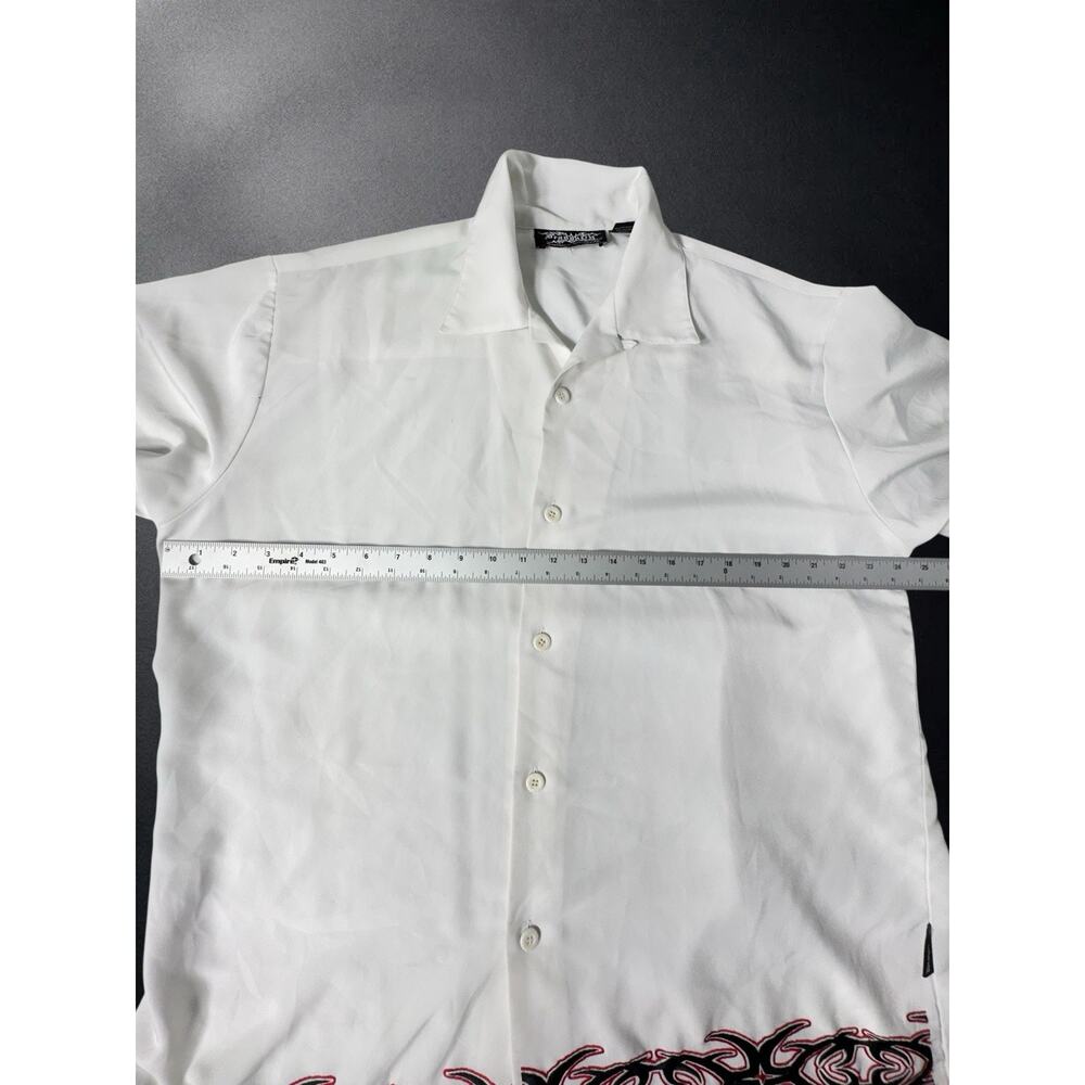 Vintage Y2K Dragonfly Shirt Mens L White Tribal Flame Button Up - Picture 2 of 5
